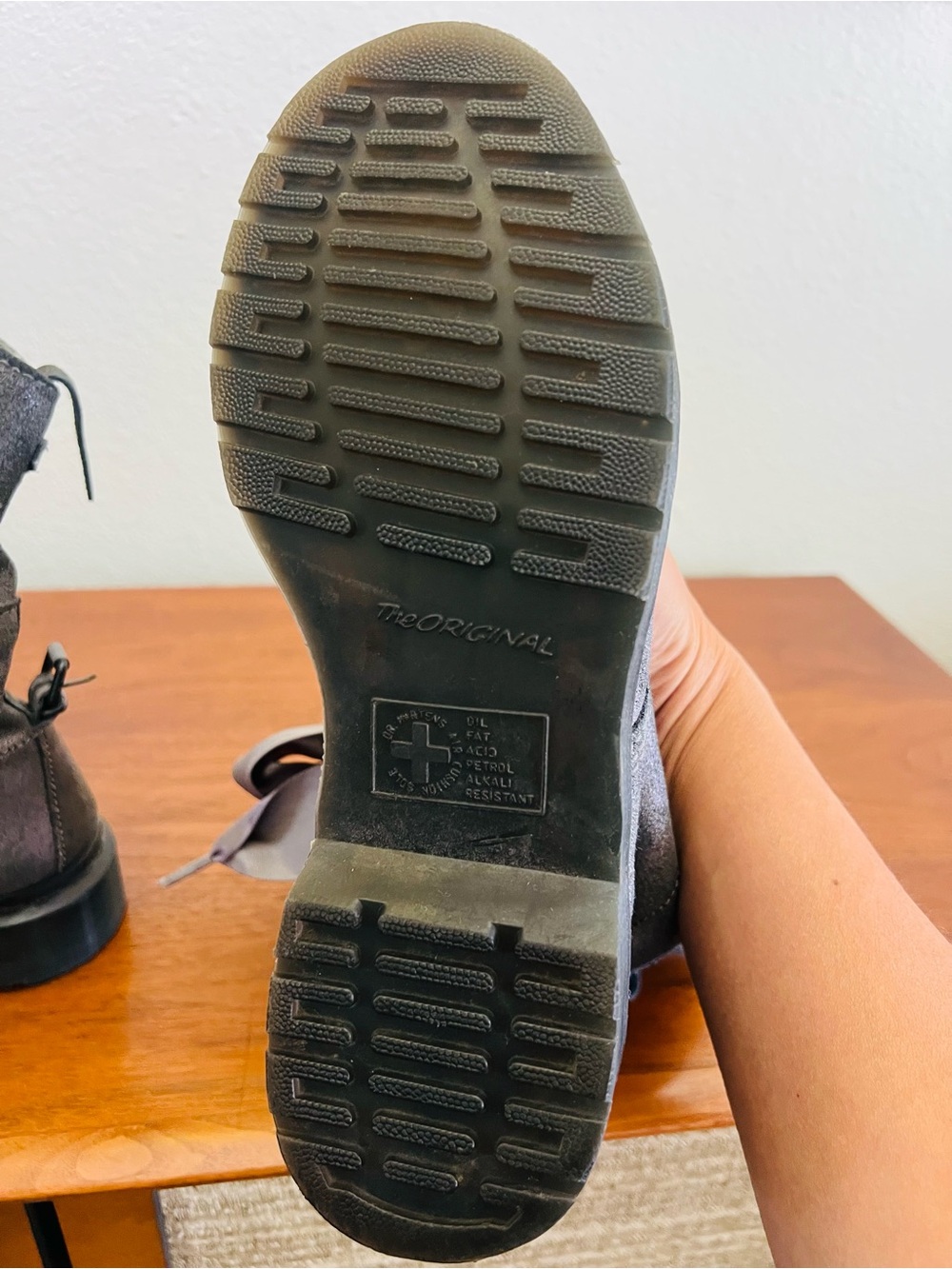 Y2K Doc Martens Slate Gray Satin-Lace Leather Boots - Picture 7 of 11